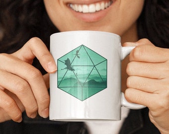 DnD Mug, Dnd gift, D20 mug, D20 Dragon Mug, D&D Mug, TTRPG Mug, Dungeon Master Mug, Ceramic Mug 11oz, Dnd merch, Dnd gift mug