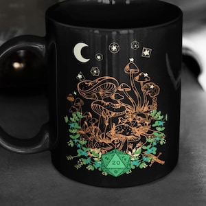 DnD magic mushrooms mug, Dnd Mushroom mug, D20 Mug, RPG Mug, Dnd Gift Mug, Ceramic Mug 11oz Double Sided Black Mug, Dnd Potion mug, Dnd mug
