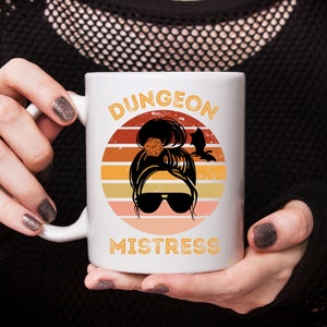Dungeon mistress Mug, Dnd Mug, D20 Mug, RPG Mug, Dnd Gift Mug, Ceramic Mug 11oz Double Sided Black Mug, Dnd DM mug, Dnd Retro mug, Dnd girl