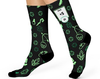 Dnd socks, Dnd DEX socks, D&D socks, D20 socks, Unisex dice socks, DTG Crew Socks, Dnd funny gift, Geeky socks, dnd print sock, TTRPG socks