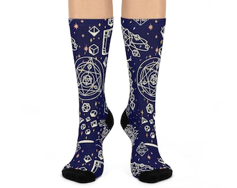Dnd socks, Dnd dice socks, D20 socks, Unisex dice socks, DTG Crew Socks, Dnd gifts, DM gifts, TTRPG socks, Geeky funy socks
