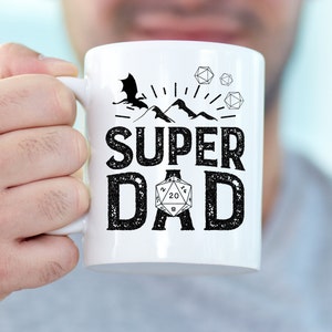 D&D Super Dad Mug, Fathers day Dnd gift, D20 mug, TTRPG Dad Mug, Dnd Ceramic Mug 11oz, dnd gift mug, Dnd Dad