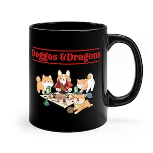 D&d dogs Mug, DnD Mug, DM&#39;s Mug, TTRPG dogs Mug, Dnd Gift, Mug, Ceramic 11oz Double Sided Black, Dogs playing dnd mug, Dm gift, dnd pet mug