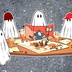 Adesivo Dnd de Halloween, adesivo de Fantasmas jogando dnd, adesivos de cachorro Dnd, adesivos D20, decalque de laptop D&d, adesivo de notebook DND, presentes Dnd