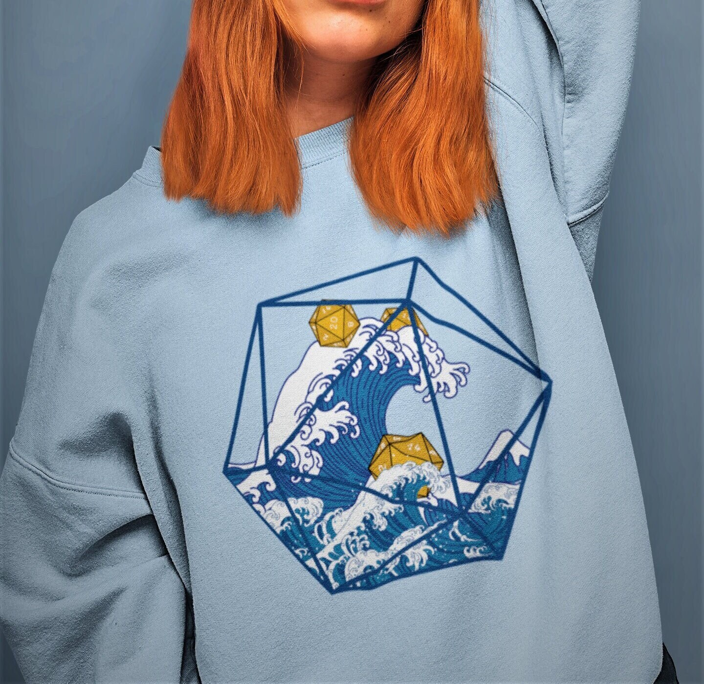 Dnd Sweatshirt, Dnd Dice sweatshirt, D20 sweatshirt, Japanese wave Sweatshirt , Dnd moth sweatshirt, DM gift, Dnd gifts, Dnd d20 sweatshirt