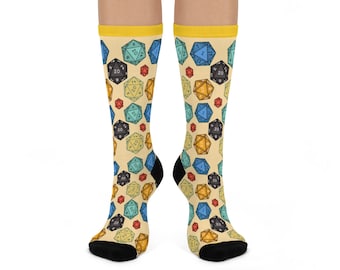 Dnd socks, Dnd dice socks, D20 socks, Unisex dice socks, DTG Crew Socks, Dnd gifts, DM gifts, TTRPG socks, Geeky funy socks