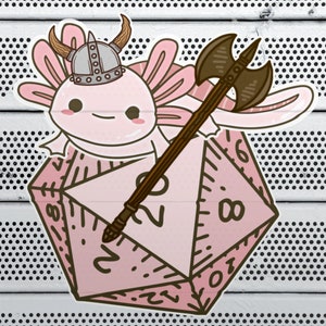 Adesivo bonito Axolotl Bárbaro Dnd, adesivos Dnd, adesivos D20, decalque de laptop DnD, adesivo de notebook DND, adesivo de gato D&D, presente DM, adesivo DM