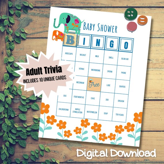 Baby Shower Bingo dirty Baby Shower Trivia Baby Shower Etsy