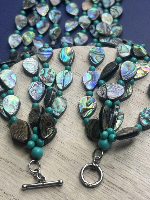 Signed LUC 925 Multi-Strand Abalone Link Necklace - image 5