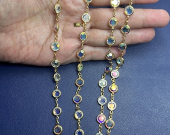 Vintage SWAROVSKI 34” gold tone bezeled crystal bead necklace