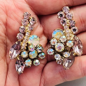 Vintage JULIANA ab rhinestone florette  clip earrings