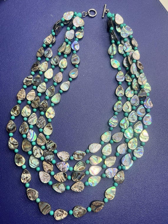 Signed LUC 925 Multi-Strand Abalone Link Necklace - image 2