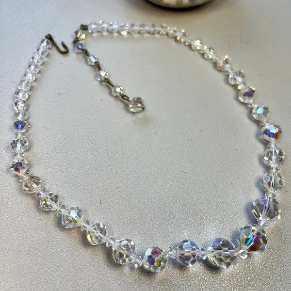 Vintage CORO clear crystal ab rhinestone bead necklace