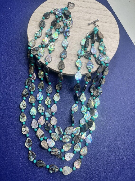 Signed LUC 925 Multi-Strand Abalone Link Necklace - image 3