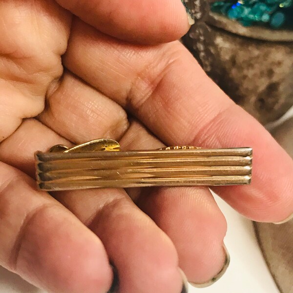 Pince-cravate Vintage SWANK Années 50 – Or Et Cuir Brun, Occasion En Bon état