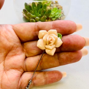 Vintage porcelain peach rose stick pin
