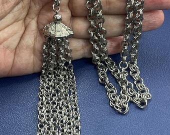 Vintage silver tone pendant tassel necklace