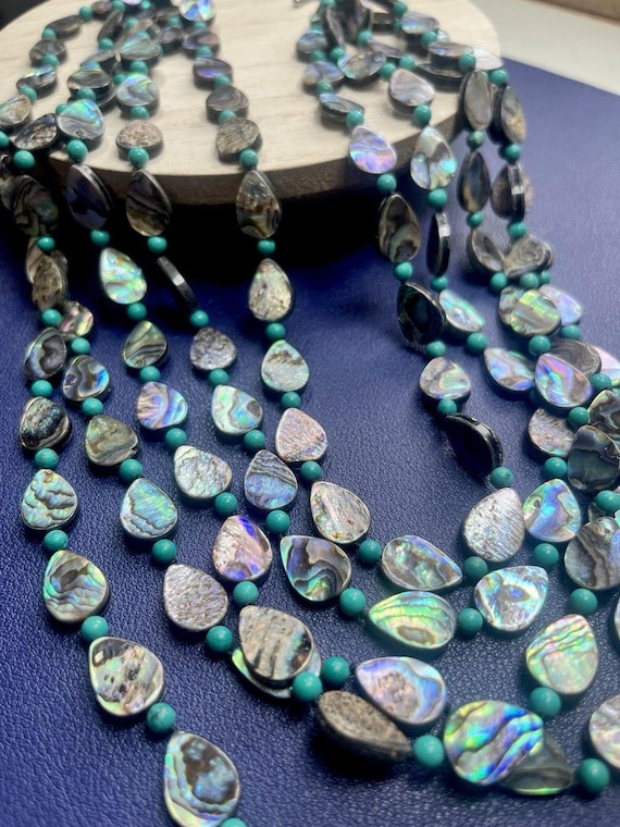 Signed LUC 925 Multi-Strand Abalone Link Necklace - image 1