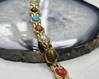 Vintage gold tone oval cabochon bracelet