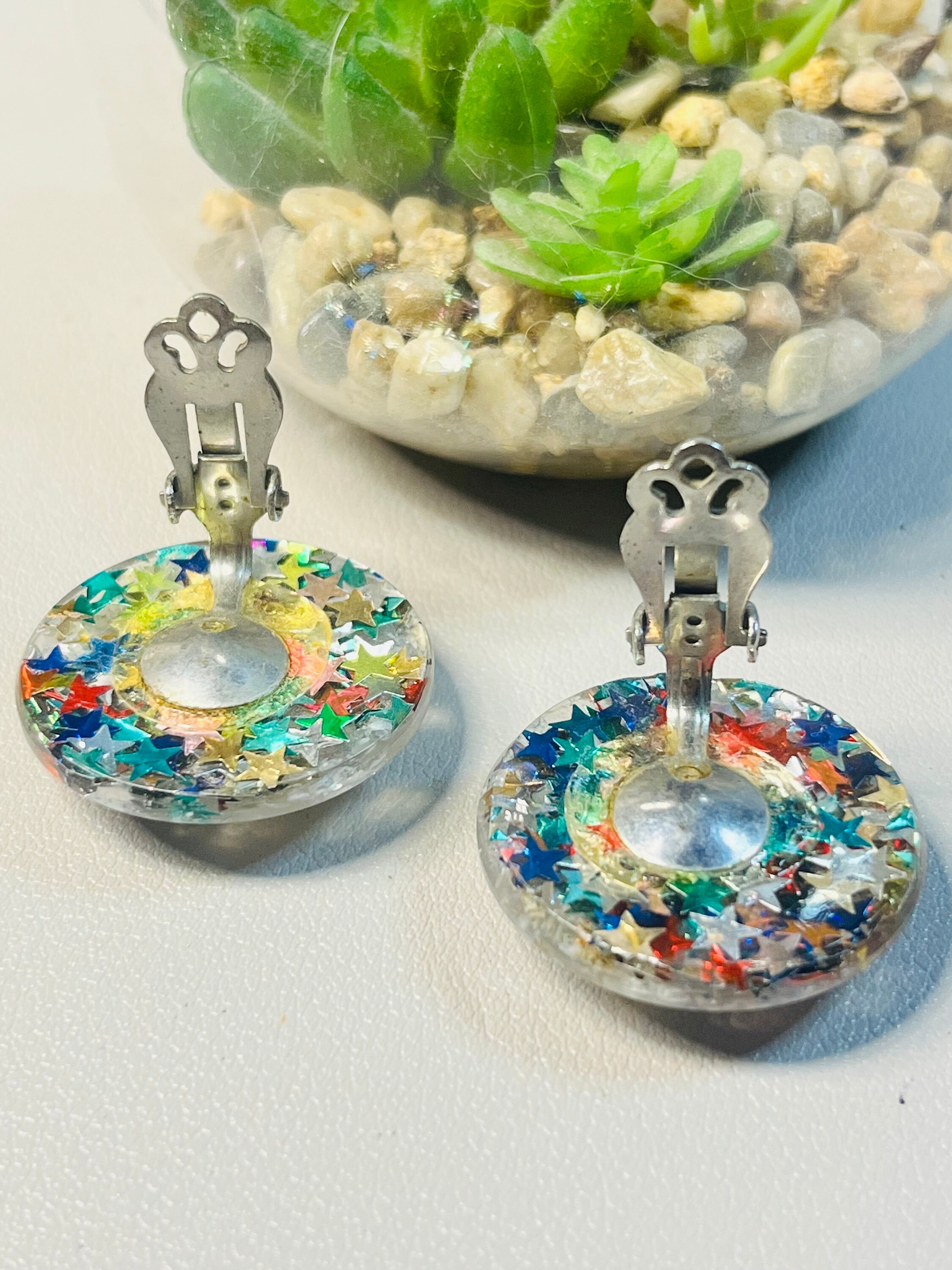 Vintage Multicolor Confetti Button Clip on Earrings - Etsy