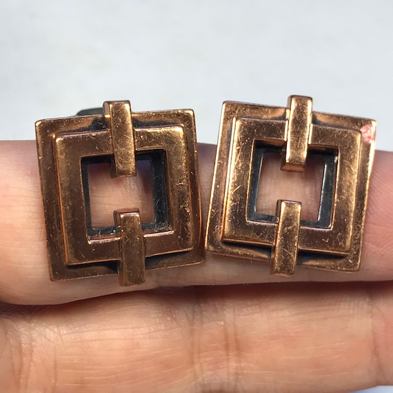 Vintage RENOIR geometric copper clip on earrings