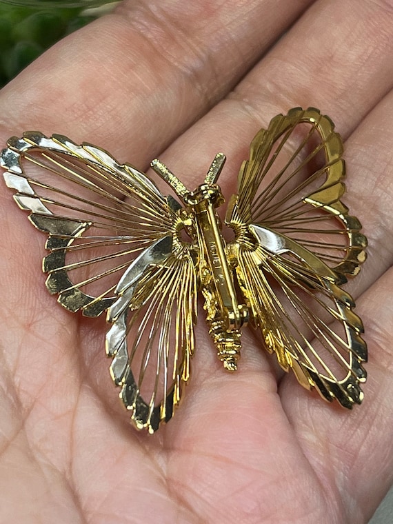Vintage MONET gold tone butterfly brooch - image 6