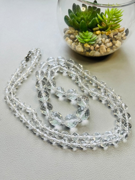 Vintage clear faceted glass bead necklace