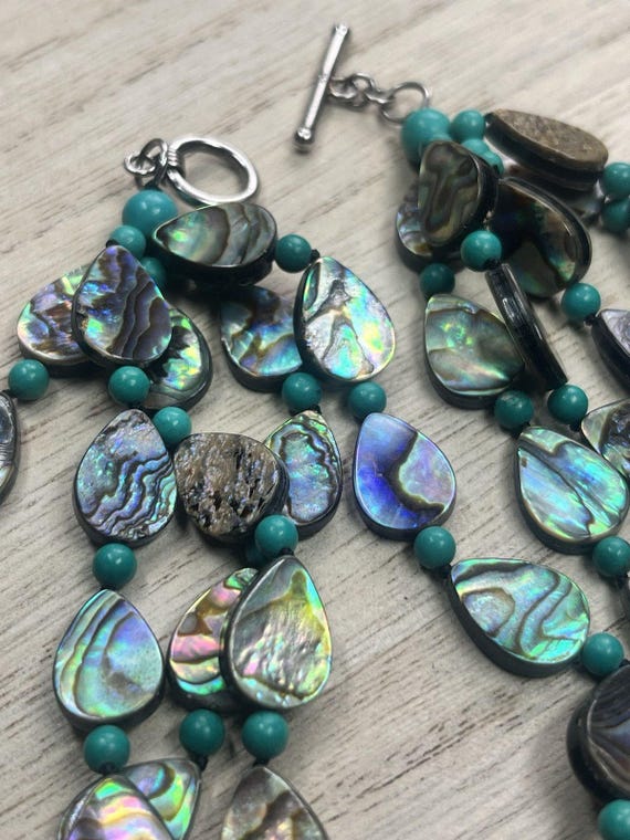 Signed LUC 925 Multi-Strand Abalone Link Necklace - image 6