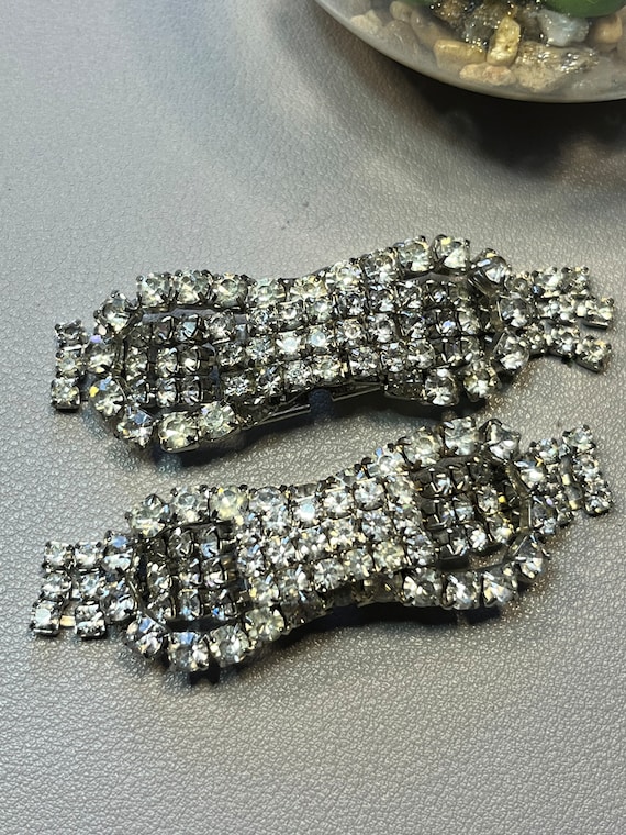Vintage clear glass rhinestone shoe clips - image 1