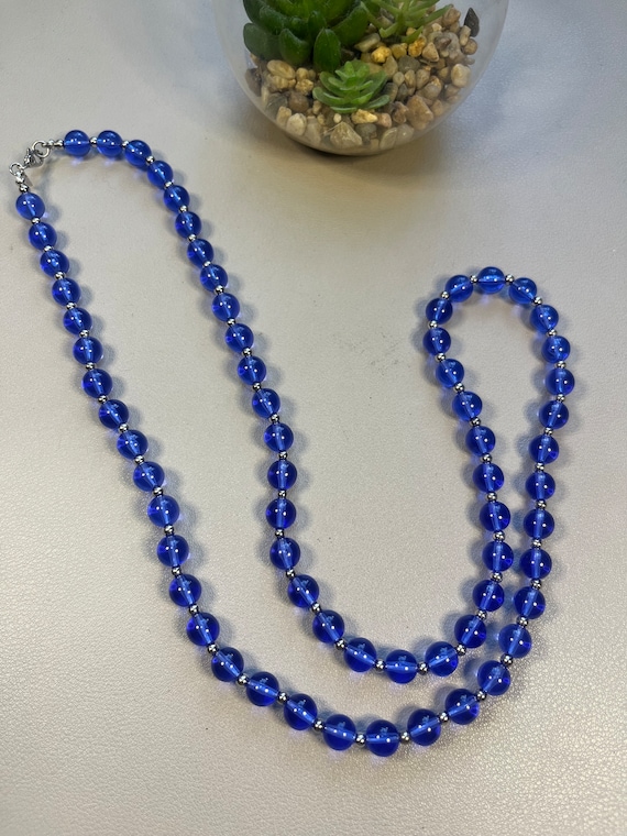 Vintage MONET blue acrylic bead necklace