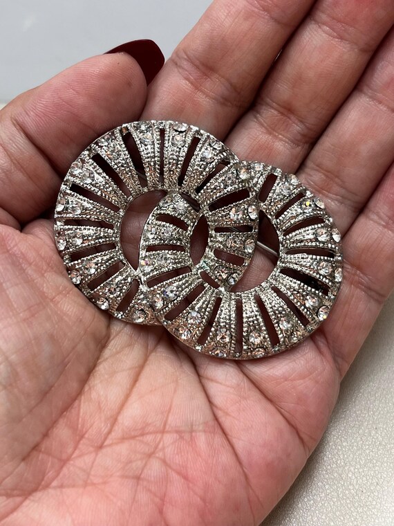 Silver tone ab rhinestone interlocking circles br… - image 1