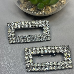 Vintage rectangular clear glass rhinestone shoe clips