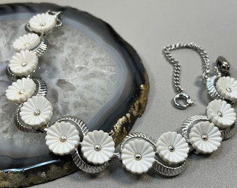 CORO silver tone white flower bracelet