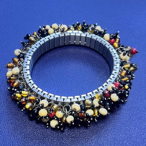 Vintage multicolor glass bead cha cha stretch bracelet