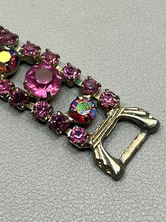 Vintage silver tone pink rhinestone tone bracelet - image 8