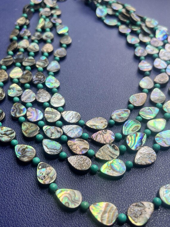 Signed LUC 925 Multi-Strand Abalone Link Necklace - image 4