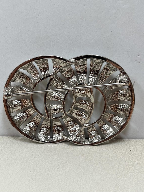 Silver tone ab rhinestone interlocking circles br… - image 3