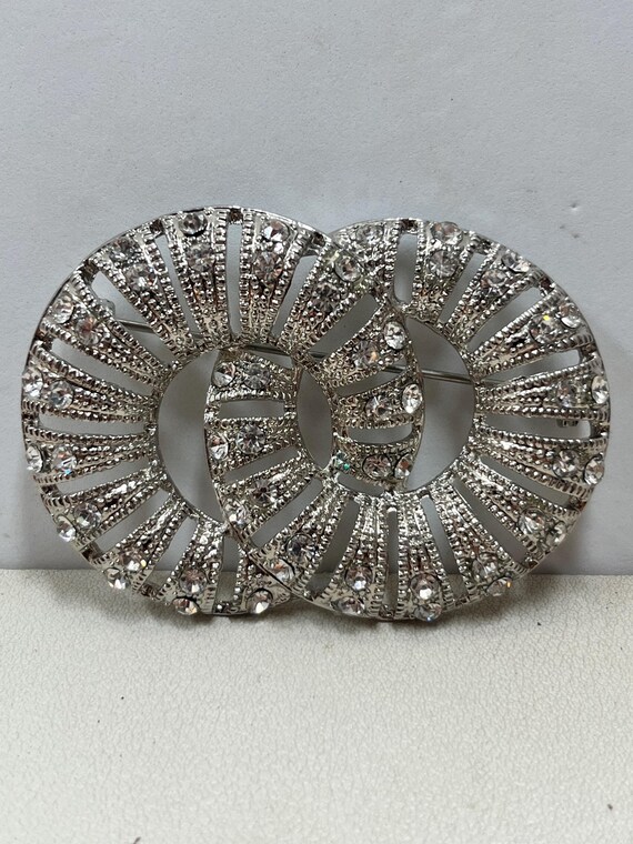 Silver tone ab rhinestone interlocking circles br… - image 2