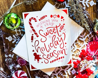 Sweet Holiday Season Card Christmas Holiday Card | Candy Cane Christmas Card | Sweet Holiday Card