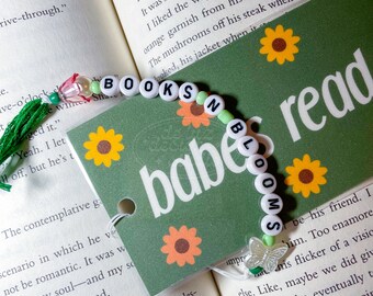 Books and Blooms Beaded Bookmark Tassel | Flower and Butterfly Charms