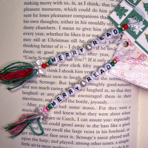 Merry Read Bookmark Tassel | Winter Christmas Reads Beaded Tassel | Pink and Red Bookmark Tassel | Friendship Bracelet Bookmark Tassel