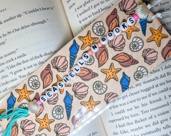 Seashells and Books Beach Read Beaded Bookmark Tassel | Seashell Charm