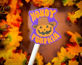 Howdy Pumpkin Sticker | Western Halloween Jack-o-Lantern Waterproof Decal