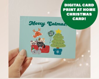 Merry Catmas Cat Christmas Digital A2 Greeting Card | Merry Christmas Cat Card | Holiday Kitten Card | Illustrated Christmas Card