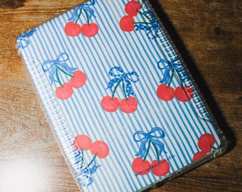 Cherry Fruit and Bows Patterned Kindle Insert,  Blue Stripped Summer Decor for Kindle, Illustrated Bookish Gift
