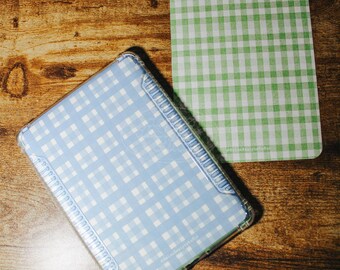 Gingham Blue and Green Kindle Insert, Spring Summer Decor for Kindle, Colorful Bookish Gift