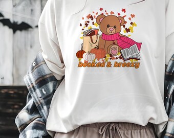 Booked and Breezy Teddy Bear Bookish Shirt,  Autumn Tee, Book Lover Gift
