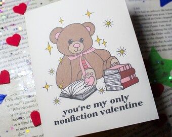 Tarjeta de San Valentín con temática de libros / Oso con libros