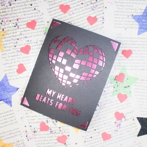 Mon coeur bat pour vous Coeur disco | Disco Saint-Valentin | Carte pour lui, Carte pour elle | carte d'anniversaire | Carte d'amour