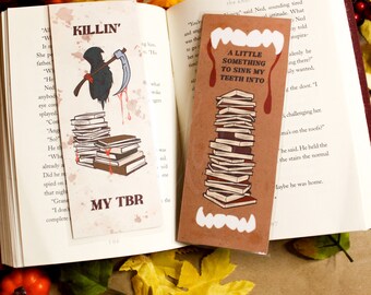 Horror Thriller Fantasy Bookmark Set | Vampire Teeth Book Stack Bookmark | Killin’ My TBR Bookmark | Spooky Halloween Autumn | TBR
